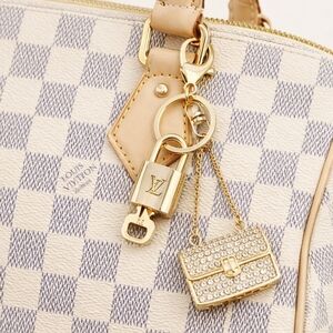 Authentic Louis Vuitton Lock & Key with unbranded Rhinestone Bag Keycharm 031526